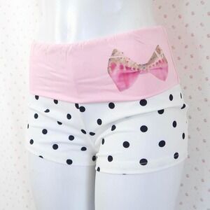 Polka Dot High Waist Sprinkles Bow Shorts White Pink S